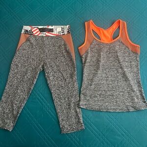 Gray and Orange Women's Leggings and Tank Activewear Set